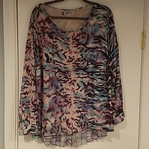 Purple, mauve and teal animal print blouse